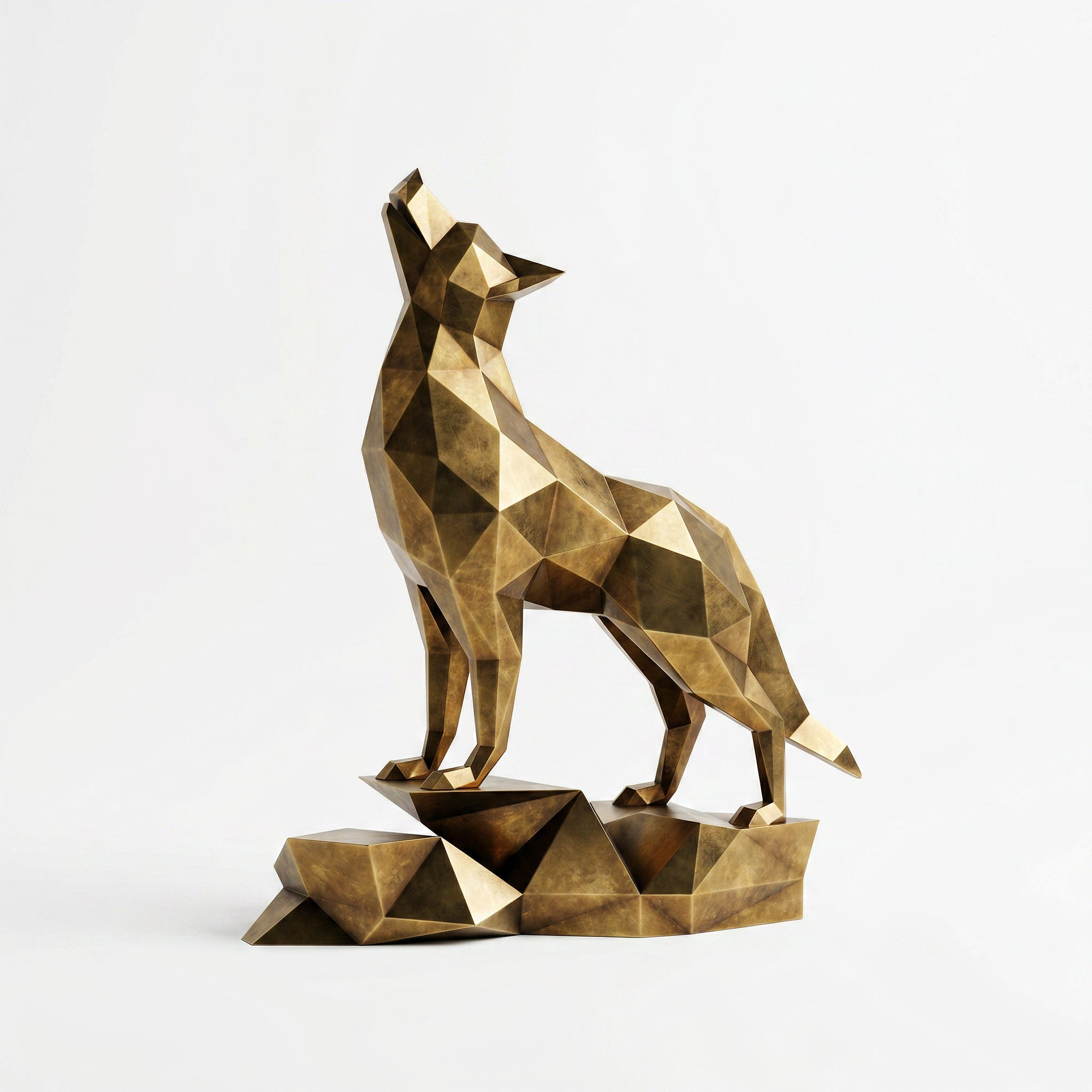 Loup Origami – Grande Sculpture Polygone