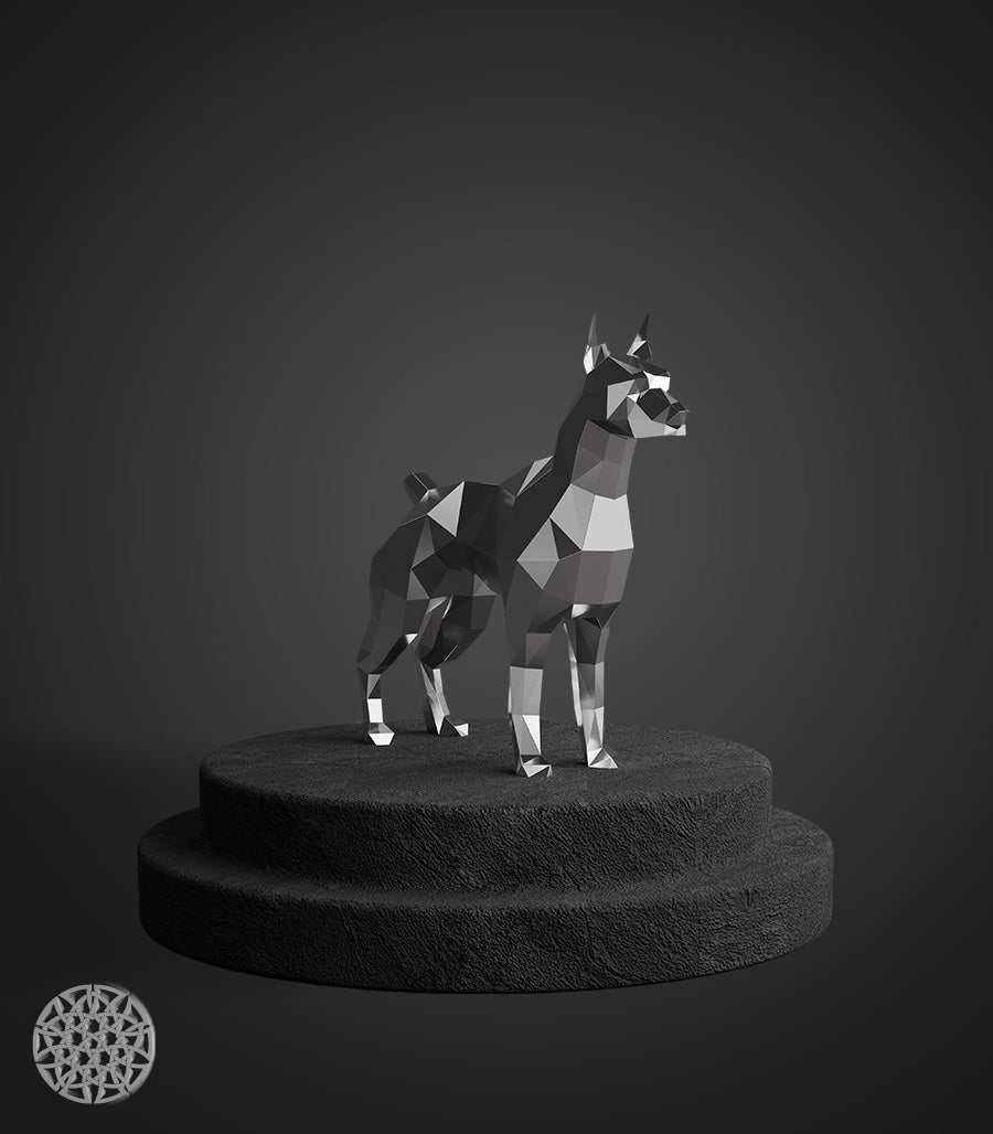Sculpture Métallique Chien Low Poly en Inox – Design Polygone