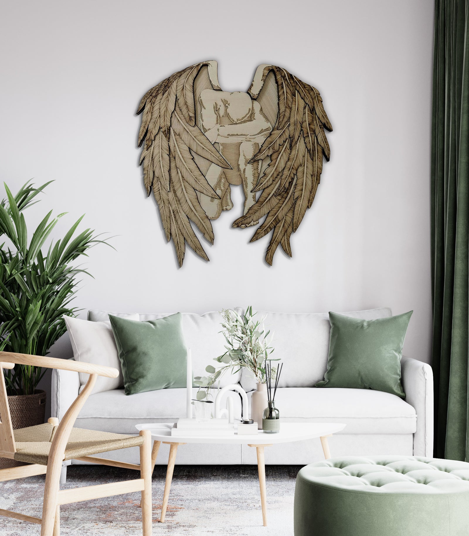 Sculpture Murale Ange en Bois Multicouche