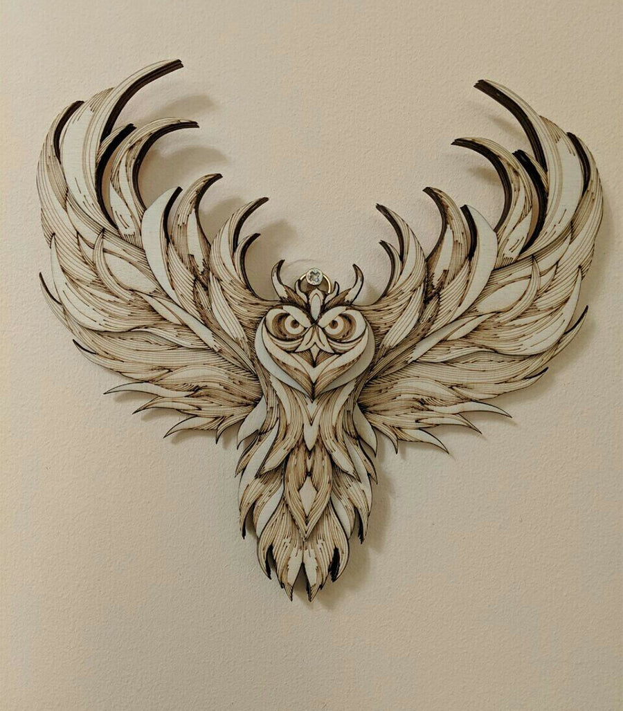 Sculpture Murale Chouette en Bois de Bouleau 3D