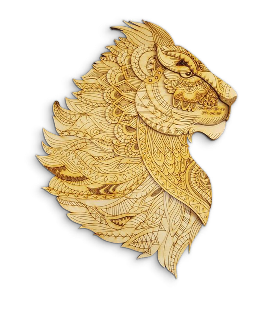Lion en Bois 3D Multicouches pour Mur