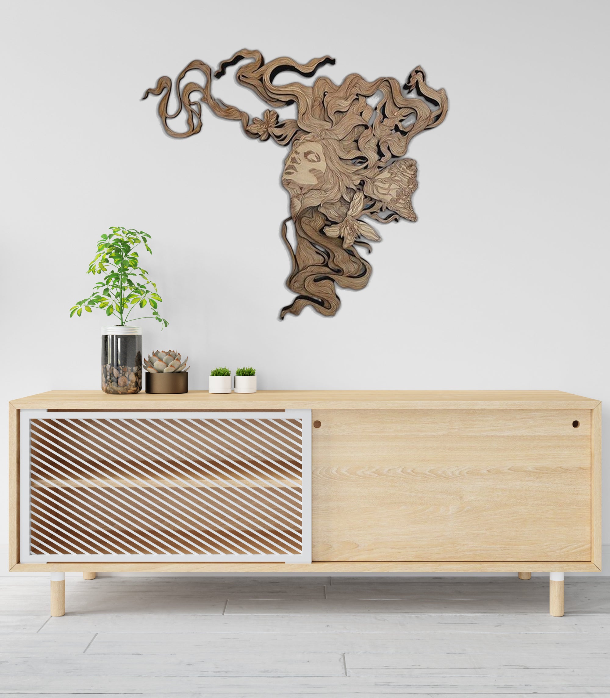 Dame Orchidée en Art Mural Bois 3D Multicouche