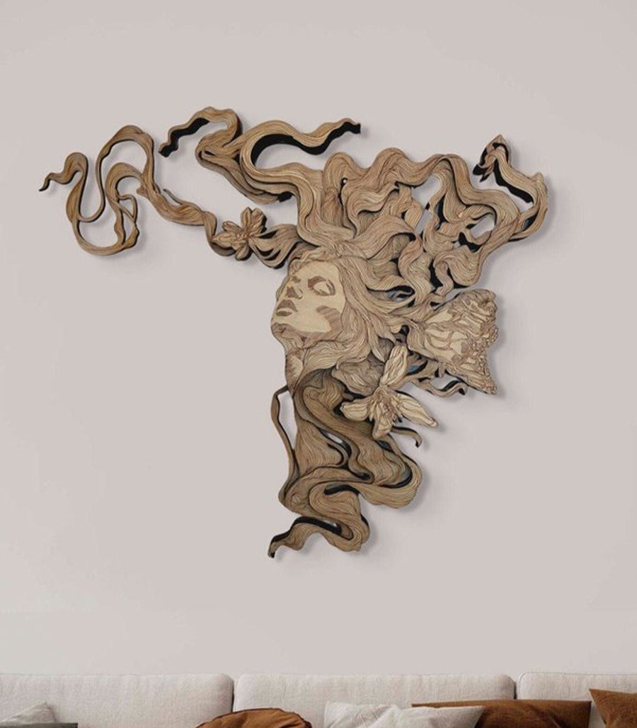 Dame Orchidée en Art Mural Bois 3D Multicouche