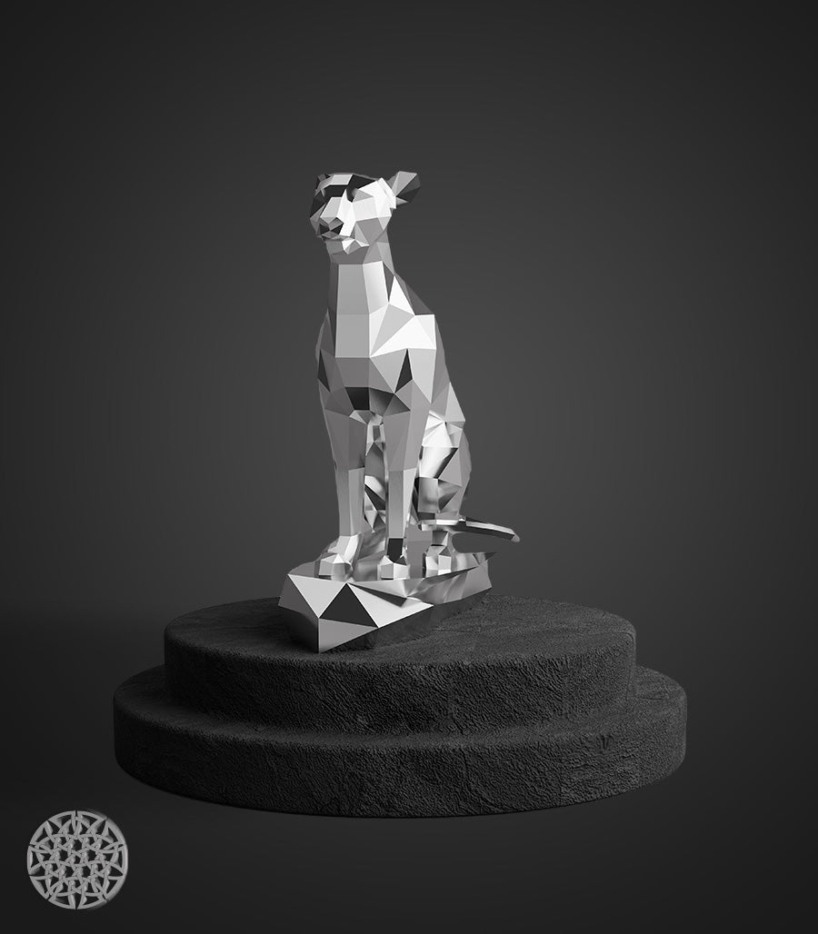 Sculpture Métallique Guépard Low Poly en Inox