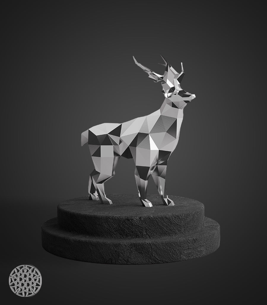 Sculpture Métallique Cerf Polygone en Inox – Élégance et Modernité