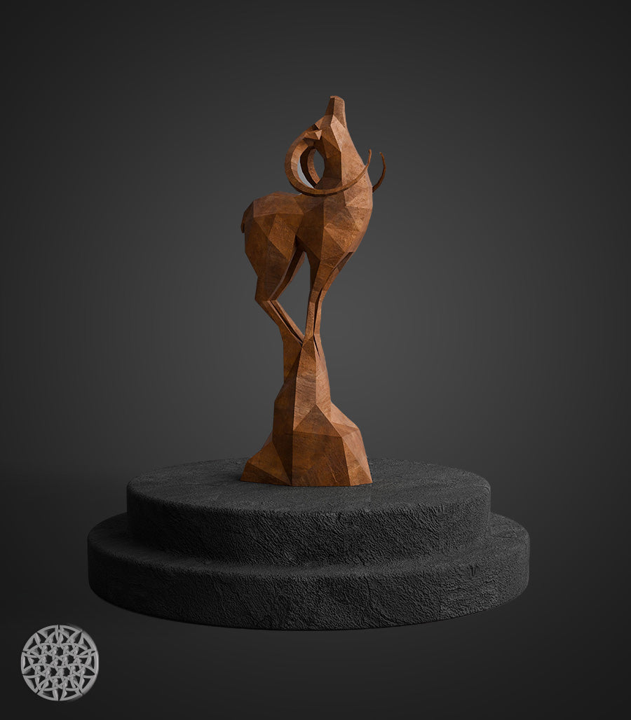 Sculpture Métallique Ibex Low Poly en Acier Corten
