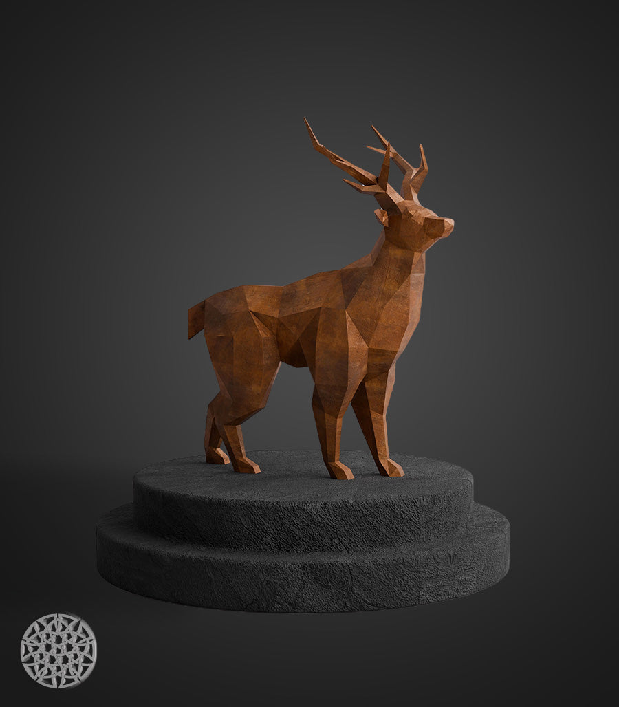 Sculpture Métallique Cerf Low Poly en Acier Corten