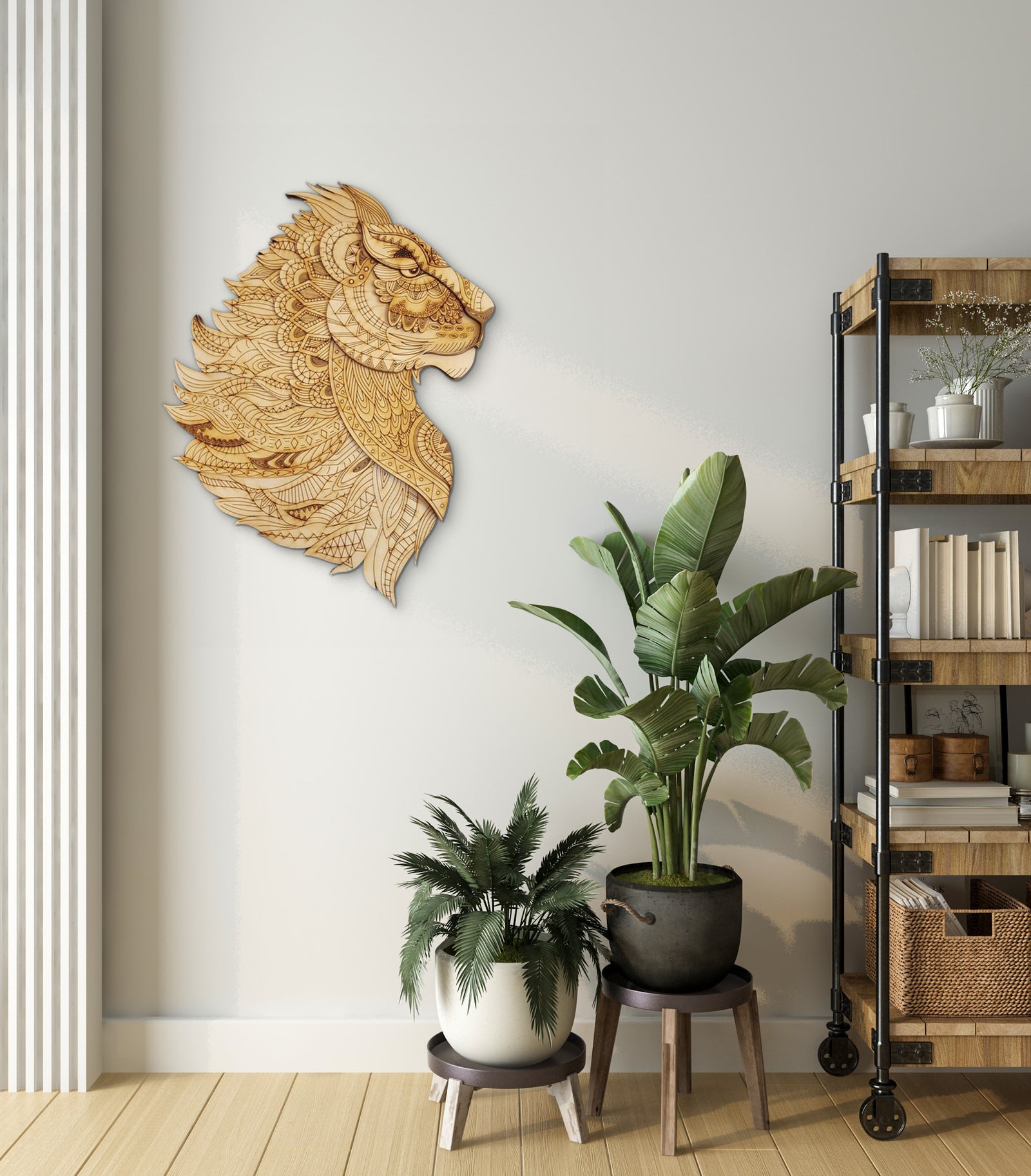 Lion en Bois 3D Multicouches pour Mur