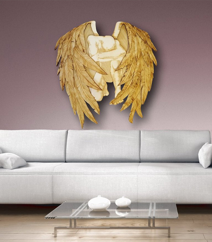 Sculpture Murale Ange en Bois Multicouche