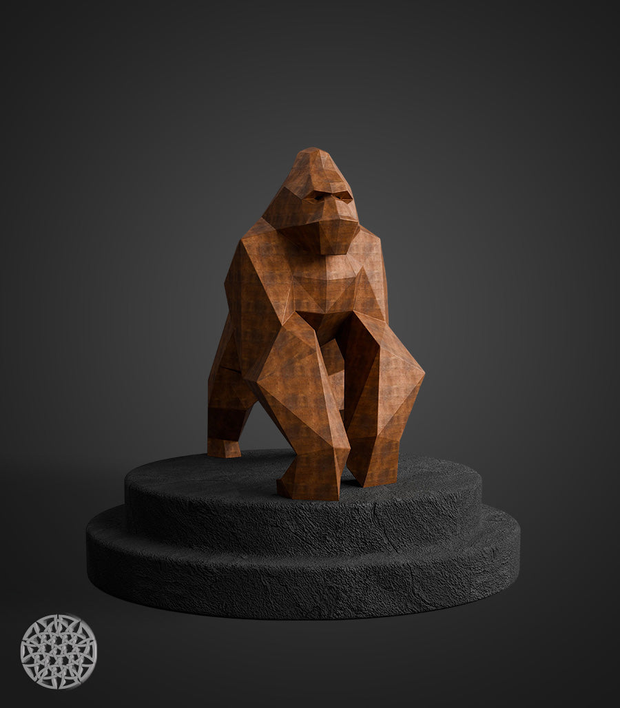 Sculpture Métallique Gorille Rugissant Low Poly en Acier Corten