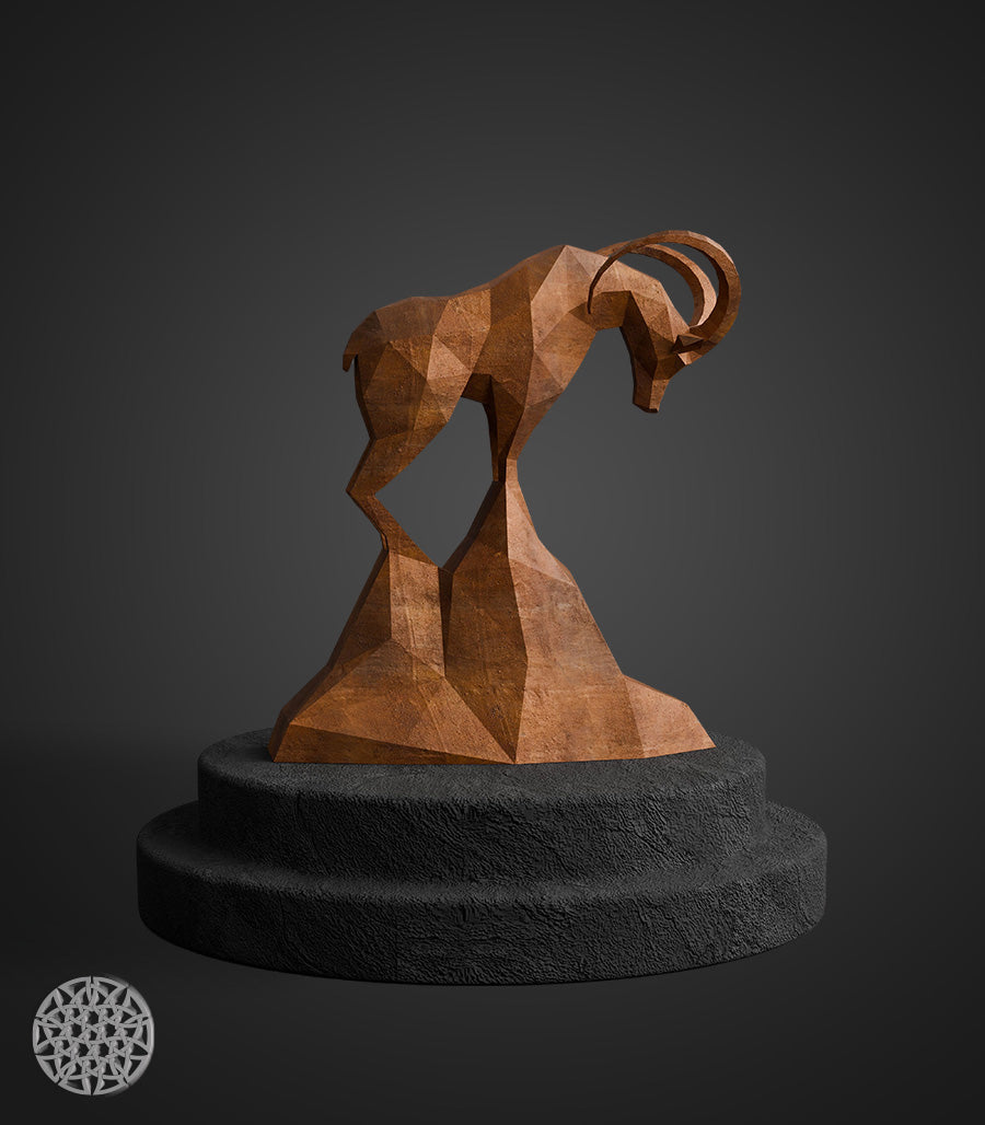 Sculpture Métallique Ibex Low Poly en Acier Corten