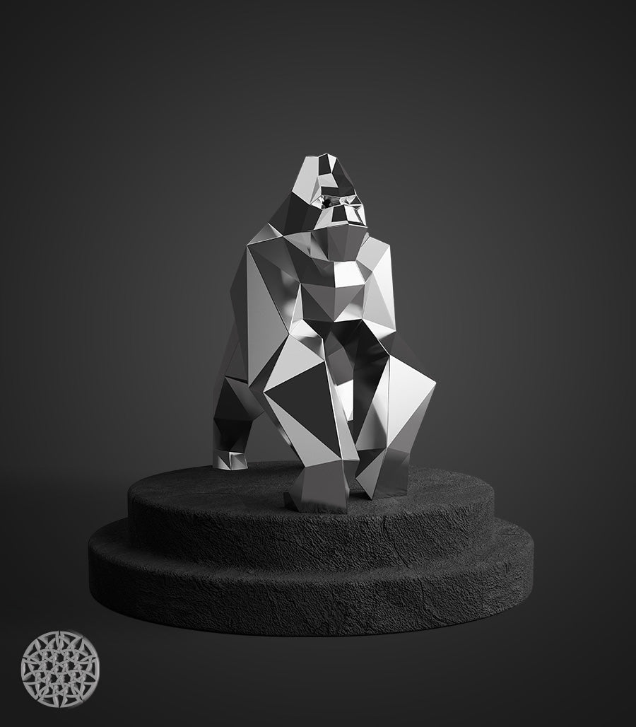 Sculpture Métallique Gorille Low Poly en Inox