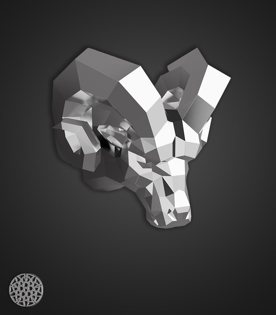 Statue Murale Métallique Bélier en Inox - Design Géométrique