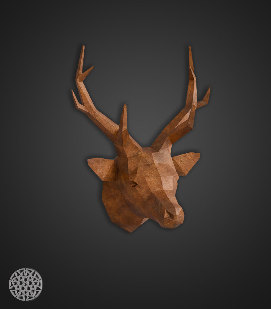 Trophée Mural Cerf Géométrique en Acier Corten