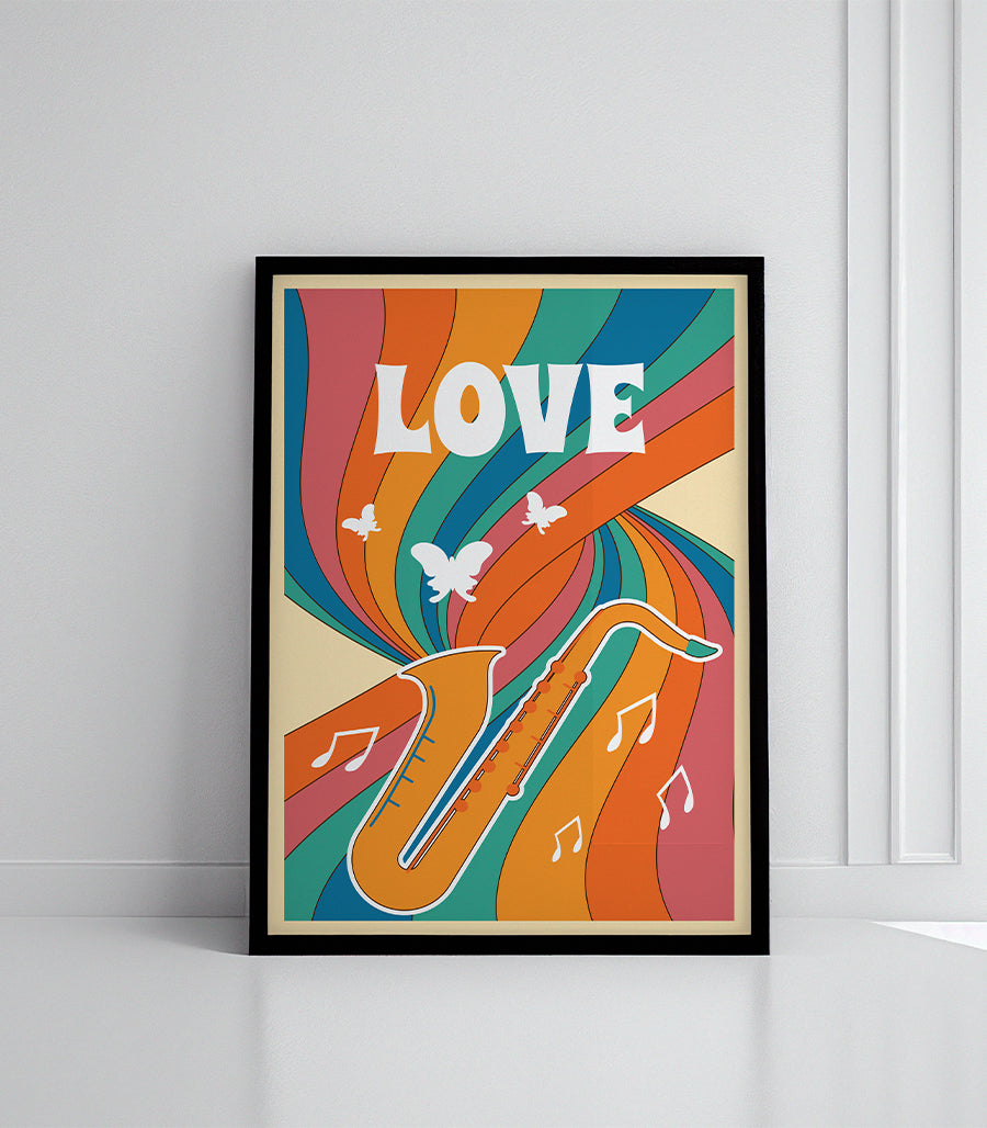 Tableau Décorative Psyché Love - Saxophone et Musique en Style Psychédélique