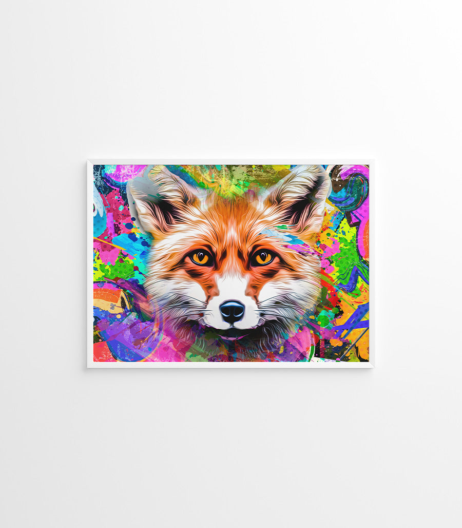 Tableau Décoratif Pop Art Animaux - Renard Coloré en Impression sur Velours