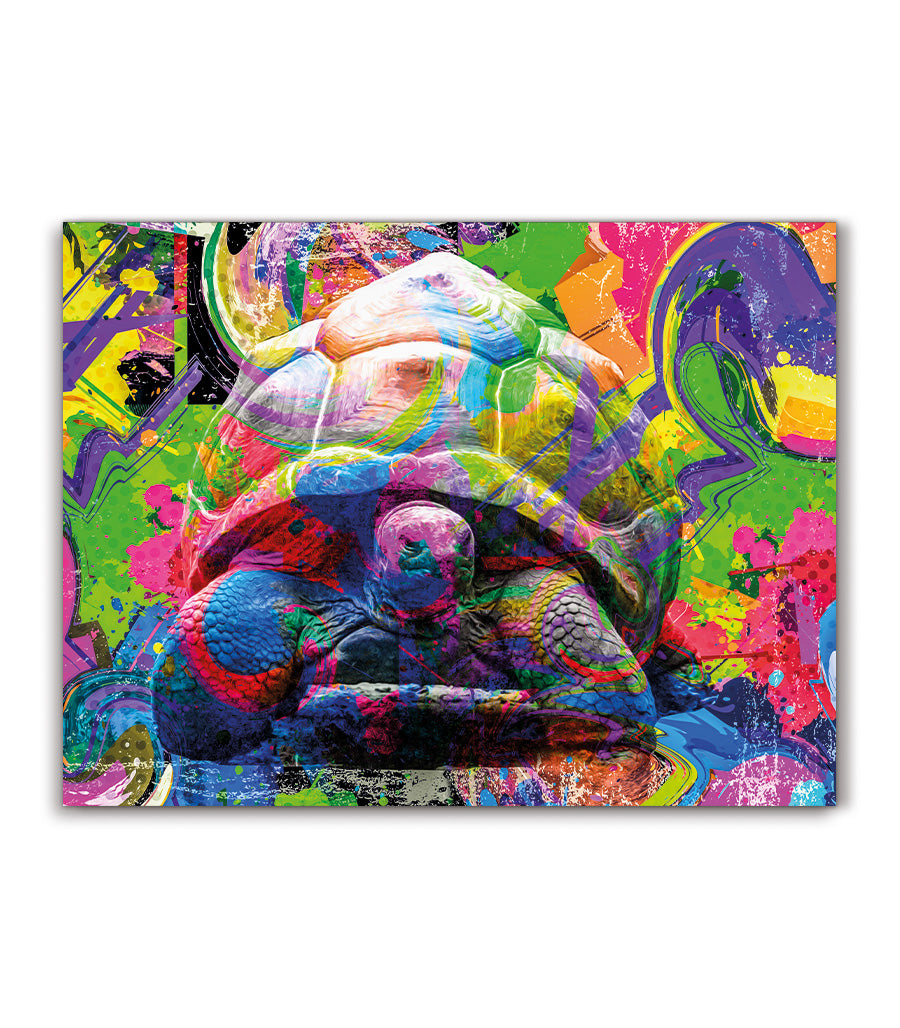 Tableau Décoratif Pop Art Animaux - Tortue Colorée en Impression sur Velours