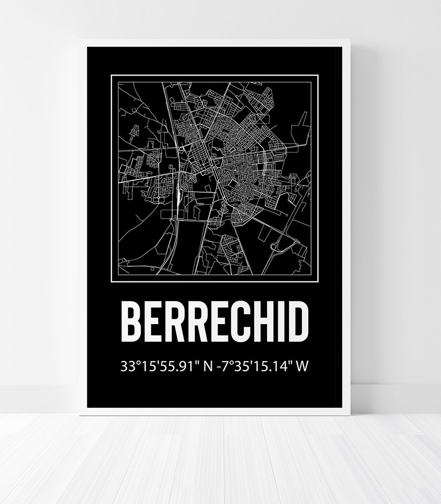 Tableau Décoratif Carte de Berrechid - Design Noir et Contemporain
