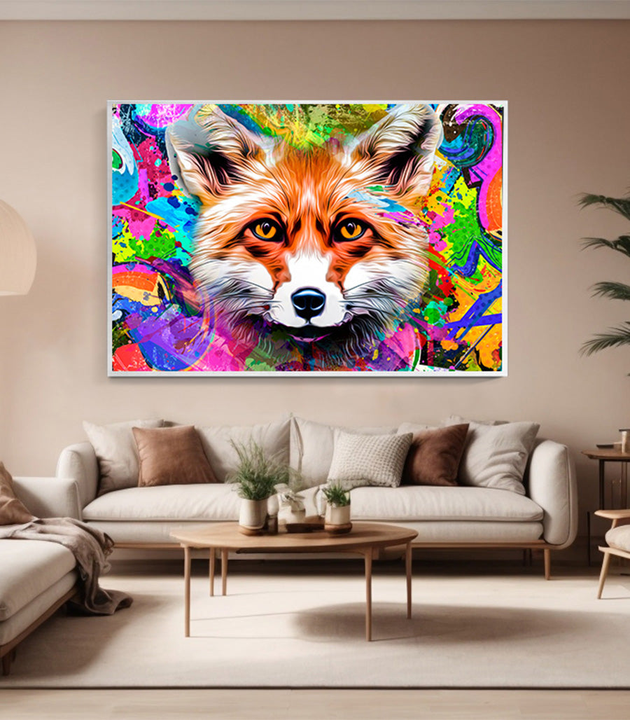 Tableau Décoratif Pop Art Animaux - Renard Coloré en Impression sur Velours