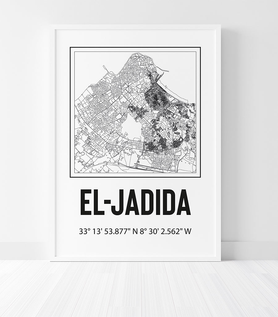 Tableau Décoratif Carte d&#39;El Jadida - Noir et Doré Luxueux