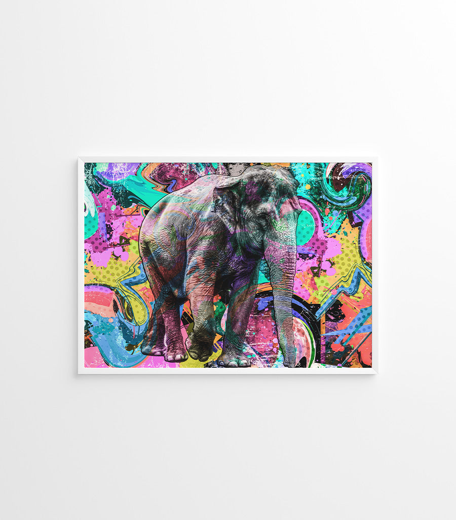 Tableau Décoratif Pop Art Animaux - Éléphant Coloré en Impression sur Velours