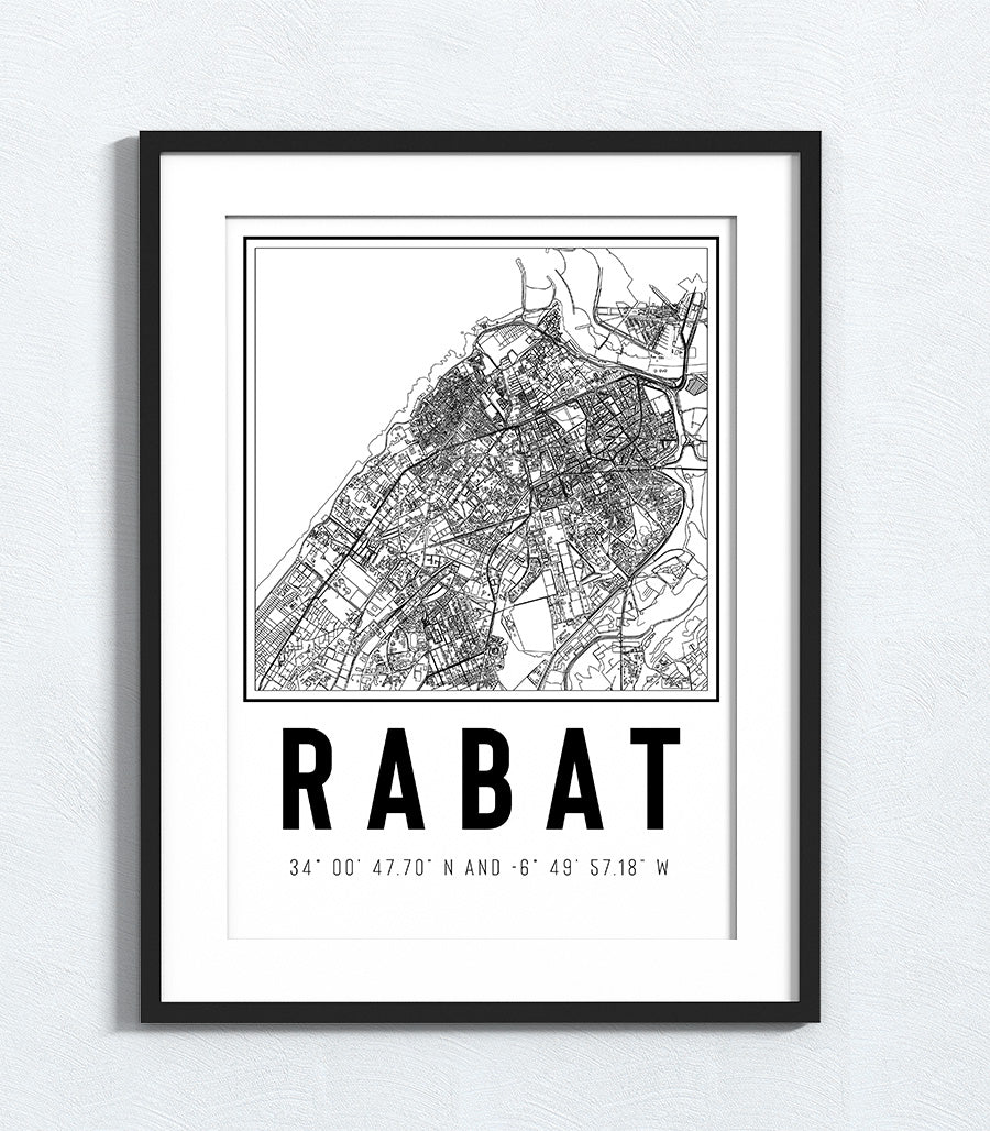 Tableau Déco de La ville Rabat en Noir et Blanc