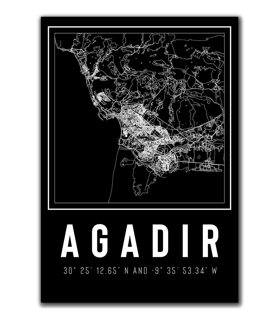 Tableau Décoratif de La Ville Agadir en Noir et Blanc