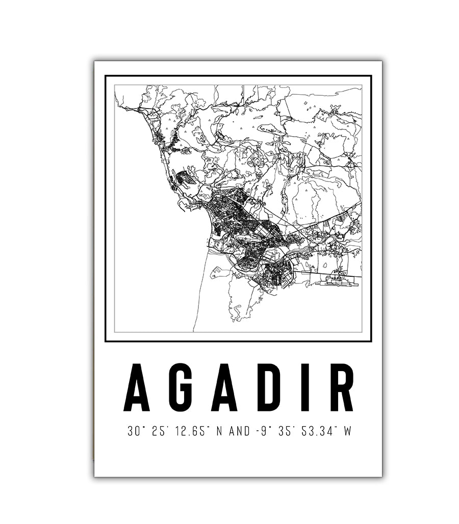 Tableau Décoratif - Agadir : Ville en Cartographie