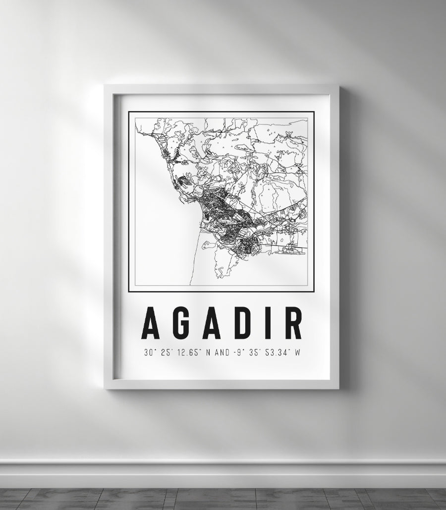 Tableau Décoratif - Agadir : Ville en Cartographie