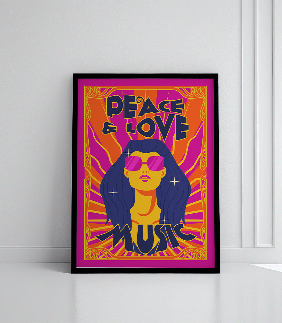 Tableau Décoratif - Peace &amp; Love Music Psychédélique