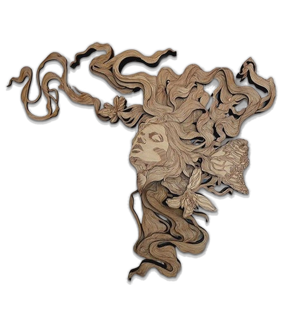 Dame Orchidée en Art Mural Bois 3D Multicouche