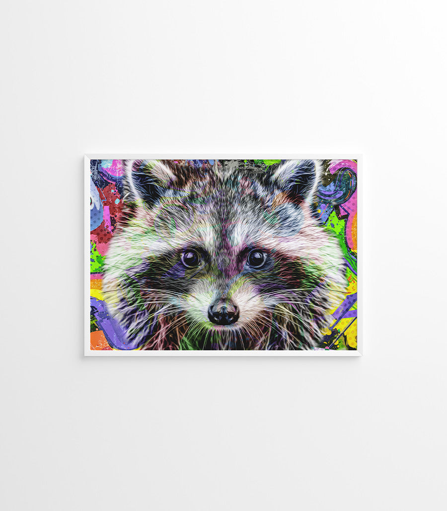 Tableau Décoratif Pop Art Animaux - Raton Laveur Coloré en Impression sur Velours