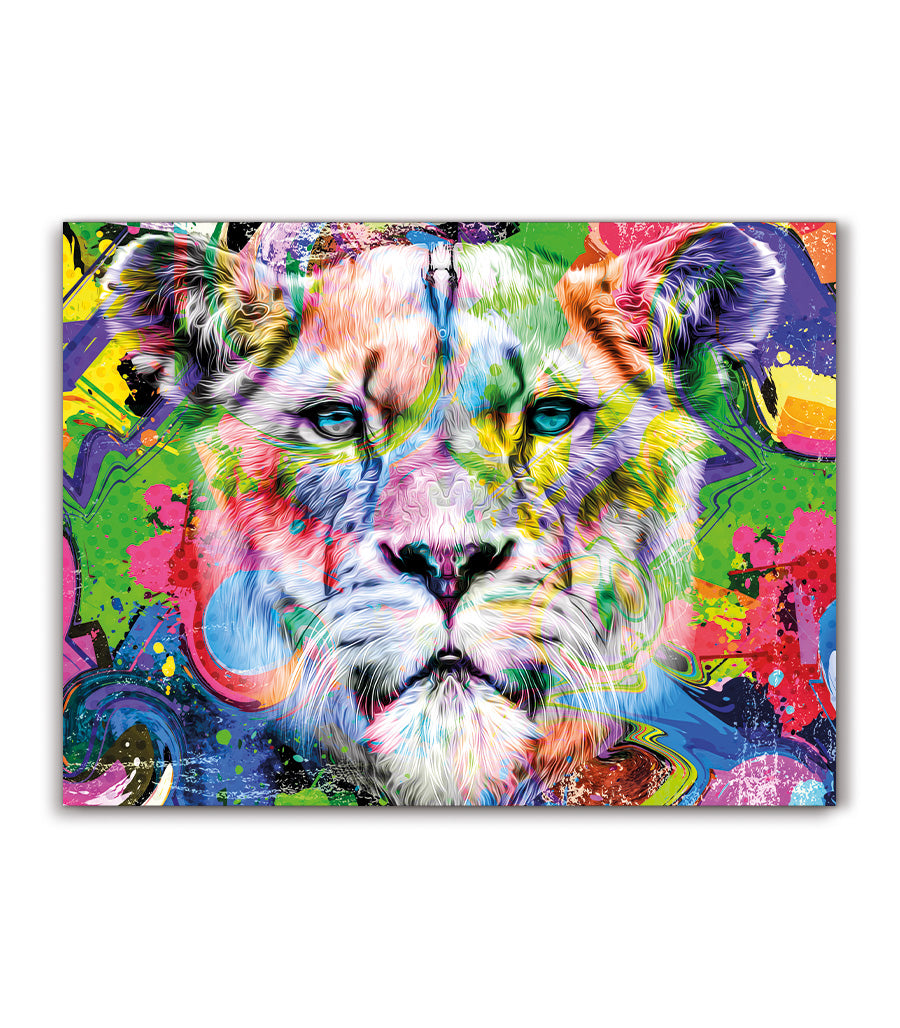 Tableau Décoratif Pop Art Animaux - Lion Coloré pour Salon en Impression sur Velours