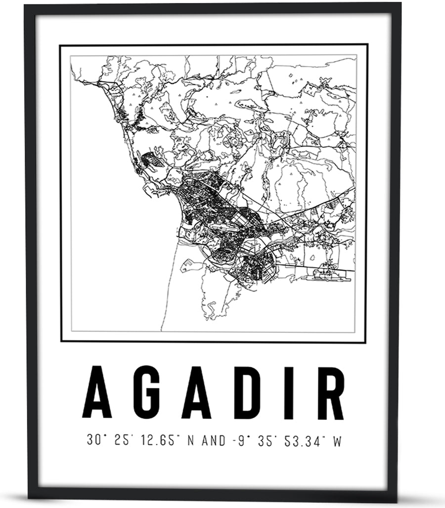Tableau Décoratif - Agadir : Ville en Cartographie