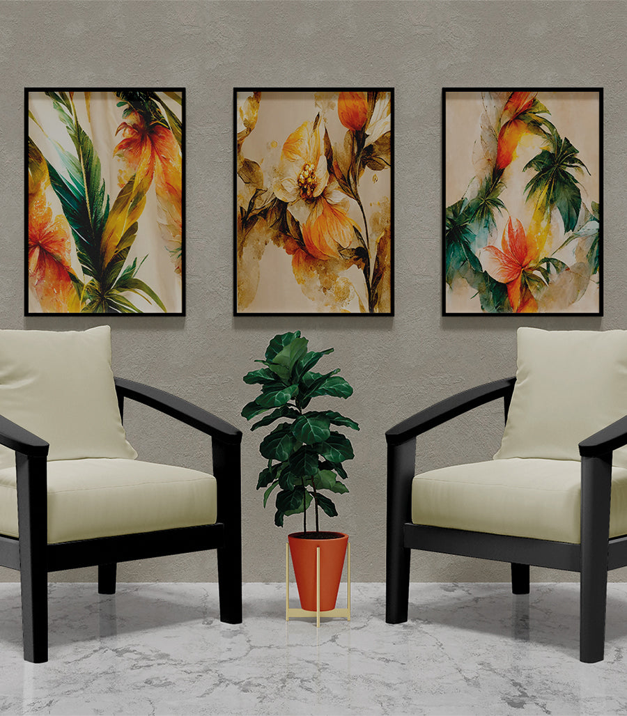 Tableau Décoratif Triptyque : Évasion Florale Tropicale