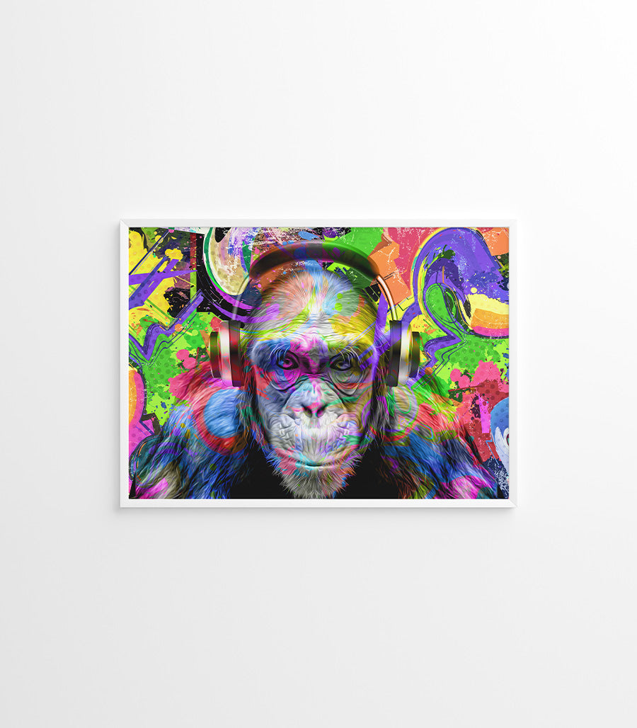 Tableau Décoratif Pop Art Animaux - Singe avec Casque en Impression sur Velours