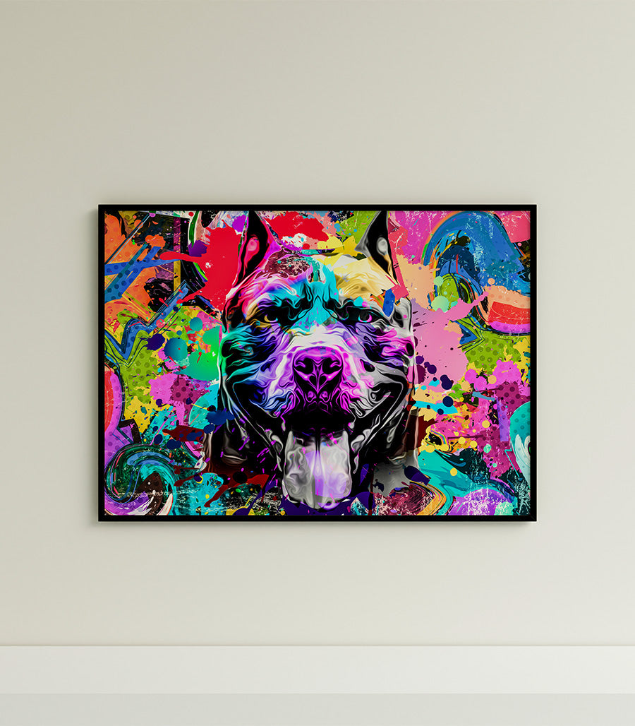 Tableau Décoratif Pop Art Animaux - Pitbull Coloré en Impression sur Velours