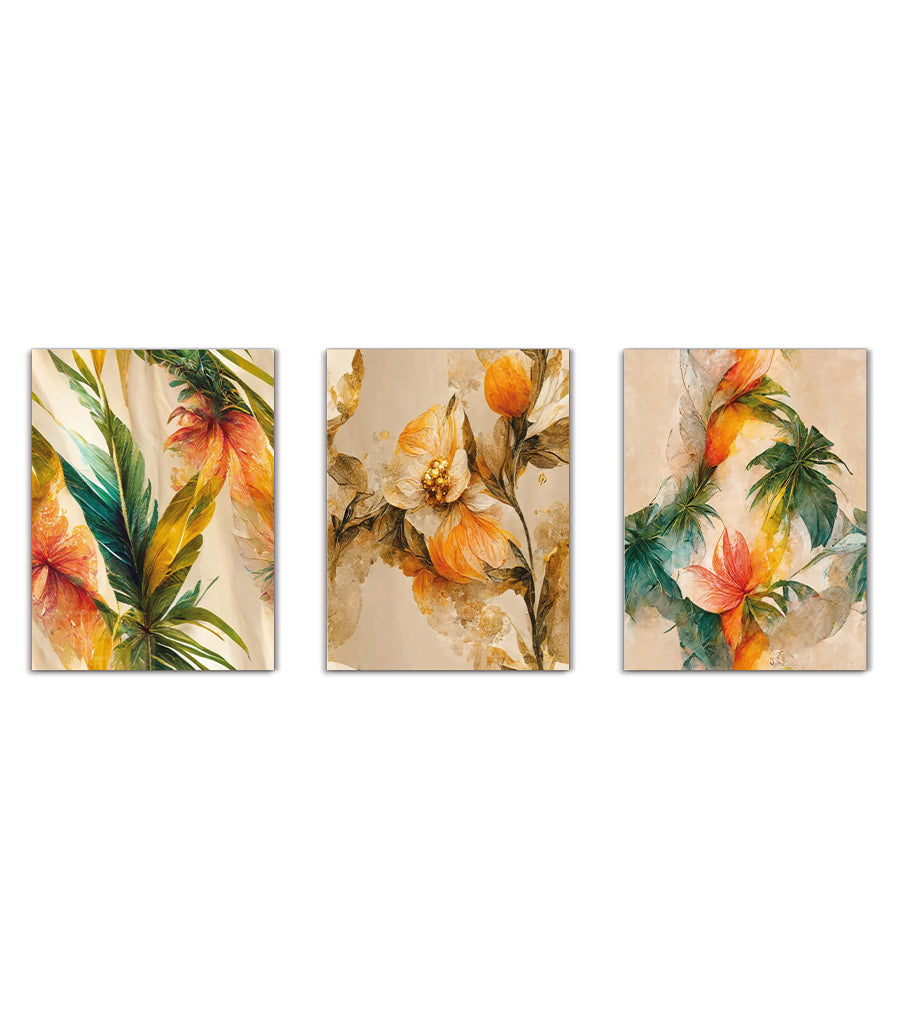 Tableau Décoratif Triptyque : Évasion Florale Tropicale