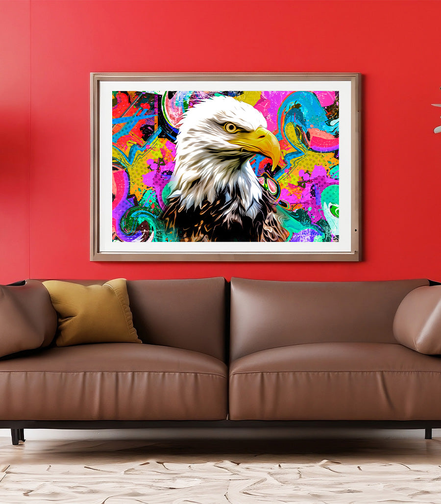 Tableau Décoratif Pop Art Animaux - Aigle Coloré en Impression sur Velours