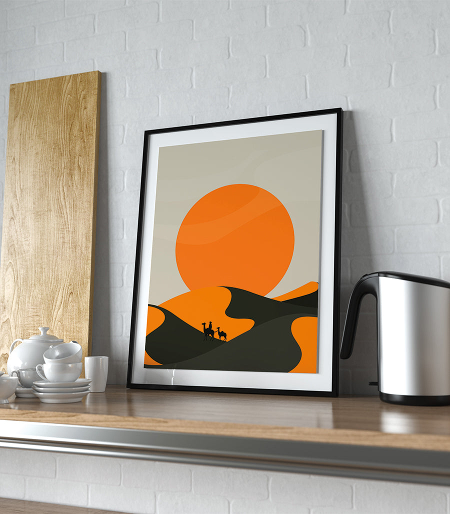 Tableau Décoratif Camaïeu Crépusculaire - Dunes et Chameaux