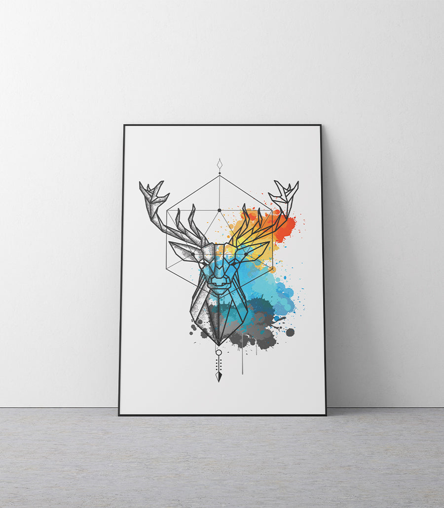 Tableau Décoratif Cerf Géométrique - Fusion Chromatique