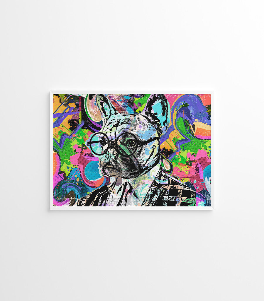 Tableau Décoratif Pop Art Animaux - Bulldog Sophistiqué en Impression sur Velours
