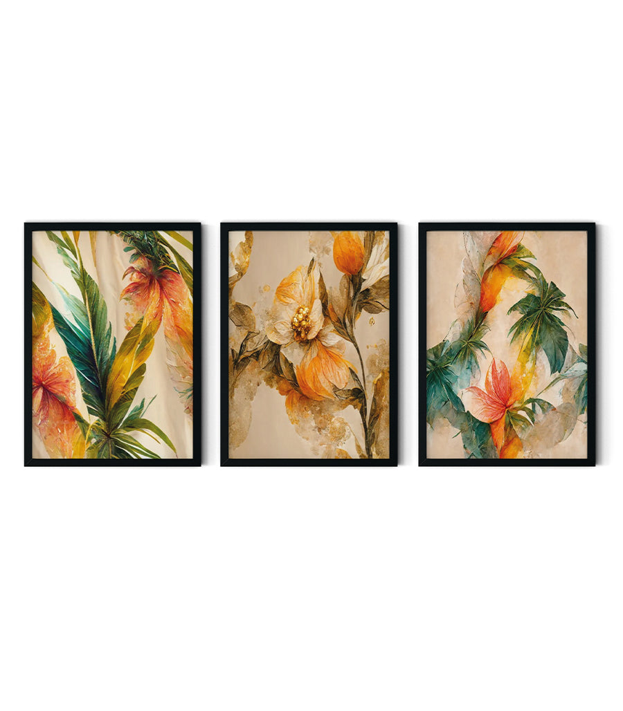 Tableau Décoratif Triptyque : Évasion Florale Tropicale