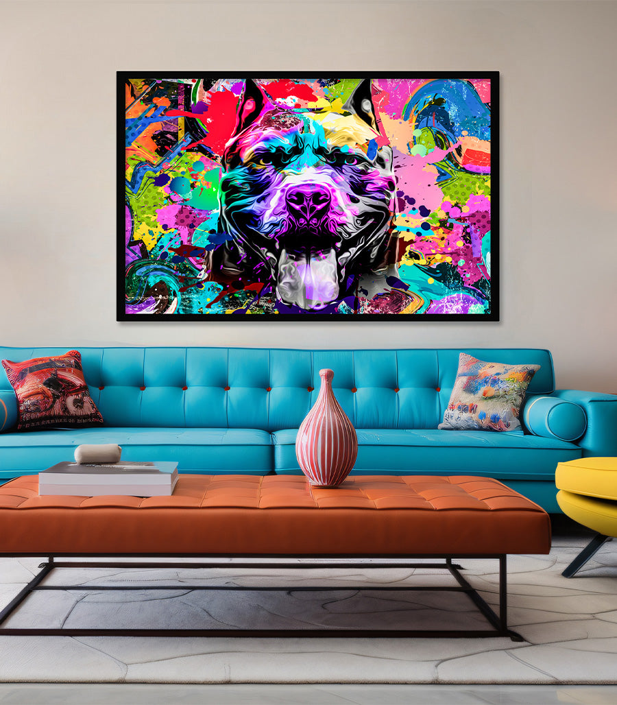 Tableau Décoratif Pop Art Animaux - Pitbull Coloré en Impression sur Velours