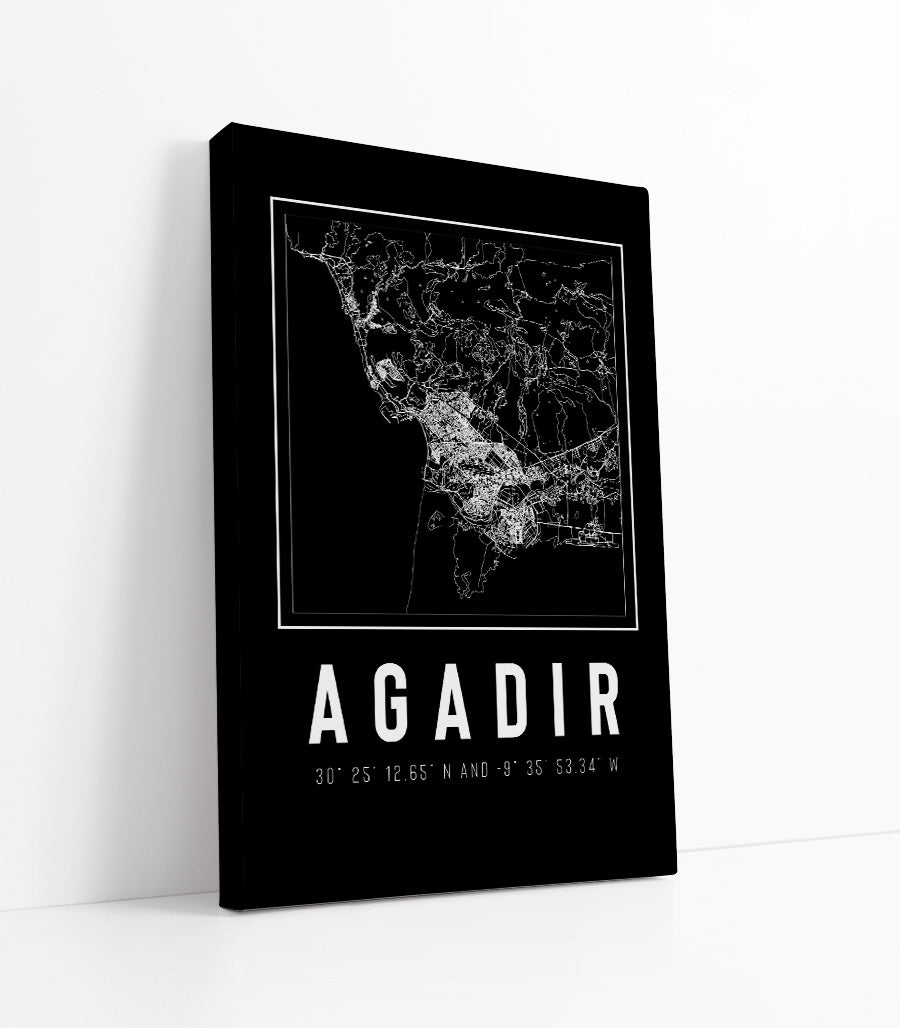 Tableau Décoratif de La Ville Agadir en Noir et Blanc