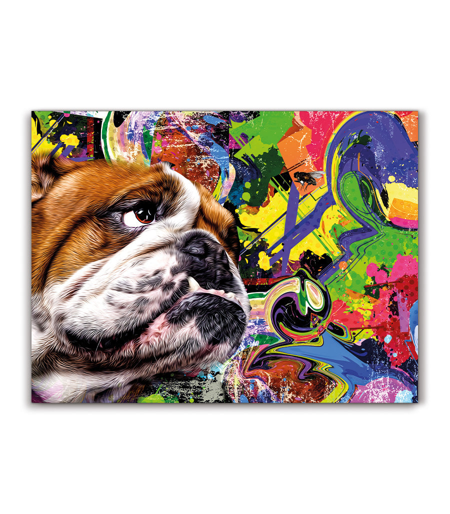 Tableau Décoratif Pop Art Animaux - Bulldog Coloré en Impression sur Velours