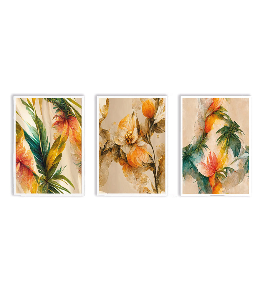 Tableau Décoratif Triptyque : Évasion Florale Tropicale