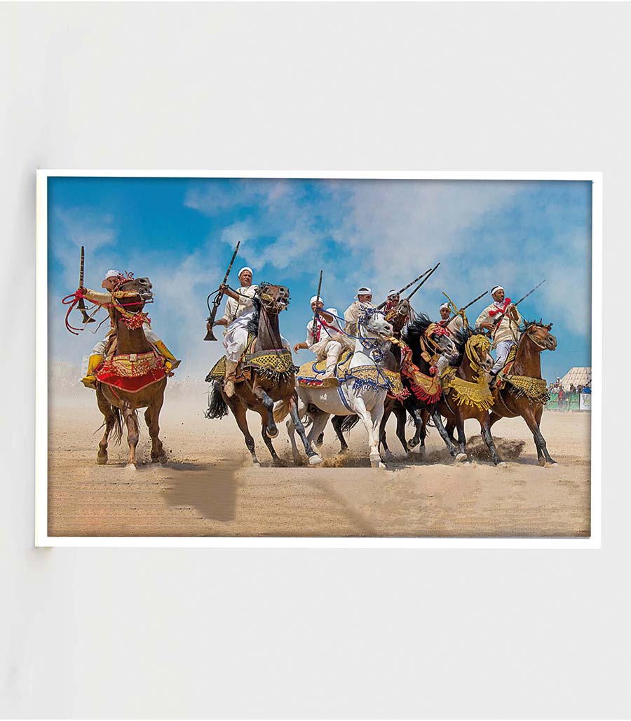 TABLEAU DÉCORATIF TBOURIDA, LE SPECTACLE ÉQUESTRE MAROCAIN