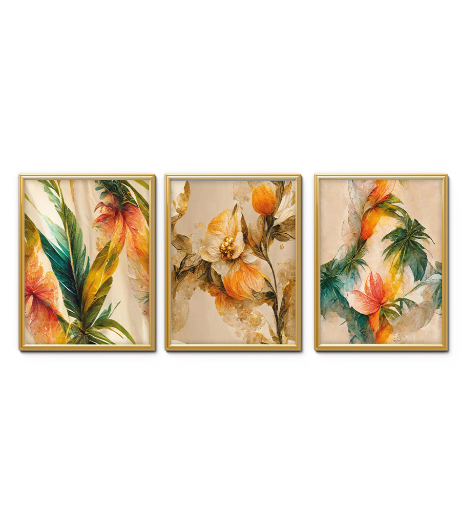 Tableau Décoratif Triptyque : Évasion Florale Tropicale
