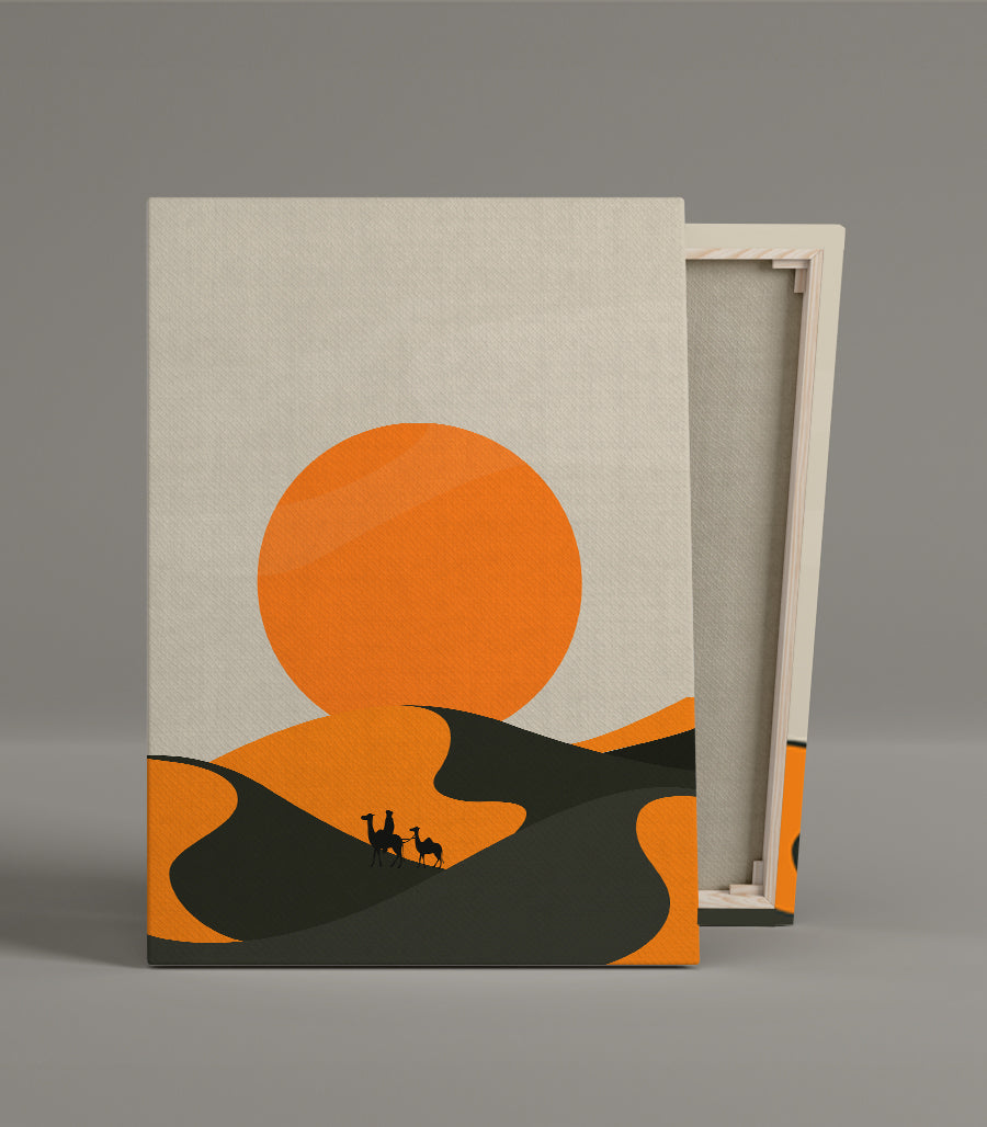 Tableau Décoratif Camaïeu Crépusculaire - Dunes et Chameaux